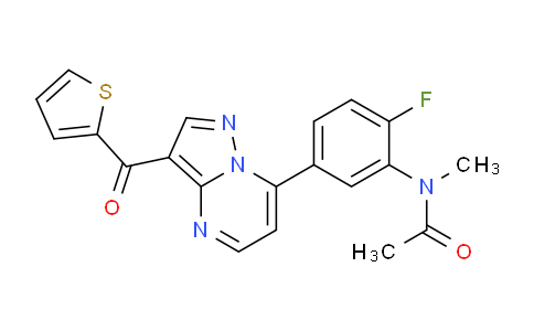 CAS No. 917393-39-6, N-(2-fluoro-5-(3-(thiophene-2-carbonyl)pyrazolo[1,5-a]pyrimidin-7-yl)phenyl)-N-methylacetamide