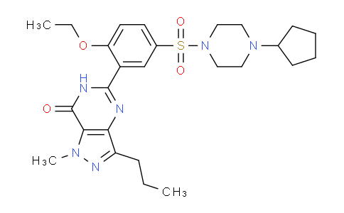 CAS No. 1173706-34-7, 5-(5-((4-Cyclopentylpiperazin-1-yl)sulfonyl)-2-ethoxyphenyl)-1-methyl-3-propyl-1H-pyrazolo[4,3-d]pyrimidin-7(6H)-one