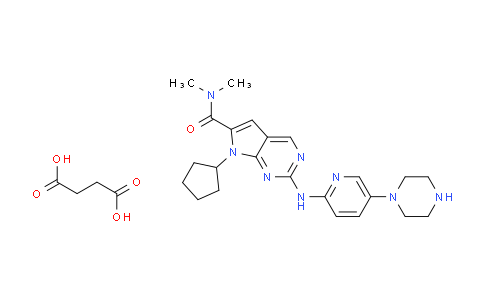 CAS No. 1374639-75-4, 7-cyclopentyl-N,N-dimethyl-2-((5-(piperazin-1-yl)pyridin-2-yl)amino)-7H-pyrrolo[2,3-d]pyrimidine-6-carboxamide succinate