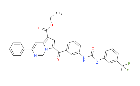 CAS No. 882866-22-0, Ethyl 3-phenyl-7-(3-(3-(3-(trifluoromethyl)phenyl)ureido)benzoyl)pyrrolo[1,2-c]pyrimidine-5-carboxylate