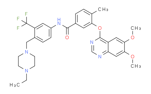 CAS No. 1315330-17-6, 3-((6,7-Dimethoxyquinazolin-4-yl)oxy)-N-(4-((4-ethylpiperazin-1-yl)methyl)-3-(trifluoromethyl)phenyl)-4-methylbenzamide