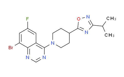 CAS No. 1351499-86-9, 5-(1-(8-Bromo-6-fluoroquinazolin-4-yl)piperidin-4-yl)-3-isopropyl-1,2,4-oxadiazole