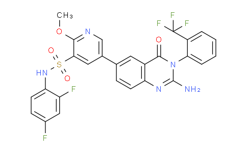 CAS No. 1384097-27-1, 5-(2-Amino-4-oxo-3-(2-(trifluoromethyl)phenyl)-3,4-dihydroquinazolin-6-yl)-N-(2,4-difluorophenyl)-2-methoxypyridine-3-sulfonamide