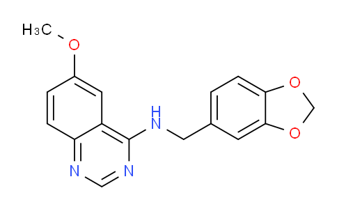 CAS No. 150450-42-3, N-(Benzo[d][1,3]dioxol-5-ylmethyl)-6-methoxyquinazolin-4-amine