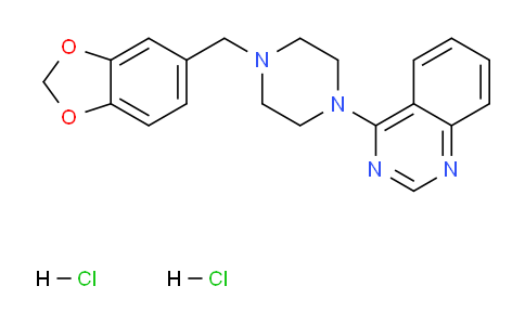 CAS No. 21280-07-9, 4-(4-(Benzo[d][1,3]dioxol-5-ylmethyl)piperazin-1-yl)quinazoline dihydrochloride
