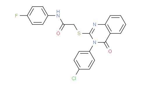 CAS No. 380453-05-4, 2-((3-(4-Chlorophenyl)-4-oxo-3,4-dihydroquinazolin-2-yl)thio)-N-(4-fluorophenyl)acetamide