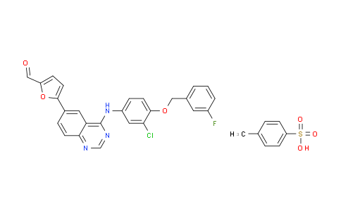 CAS No. 388082-75-5, 5-(4-((3-Chloro-4-((3-fluorobenzyl)oxy)phenyl)amino)quinazolin-6-yl)furan-2-Carbaldehyde 4-methylbenzenesulfonate