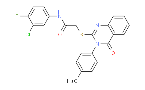 CAS No. 476486-14-3, N-(3-Chloro-4-fluorophenyl)-2-((4-oxo-3-(p-tolyl)-3,4-dihydroquinazolin-2-yl)thio)acetamide