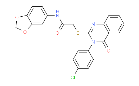 CAS No. 477329-02-5, N-(Benzo[d][1,3]dioxol-5-yl)-2-((3-(4-chlorophenyl)-4-oxo-3,4-dihydroquinazolin-2-yl)thio)acetamide