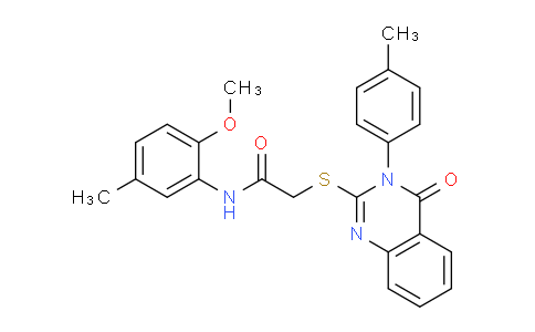 CAS No. 477330-69-1, N-(2-Methoxy-5-methylphenyl)-2-((4-oxo-3-(p-tolyl)-3,4-dihydroquinazolin-2-yl)thio)acetamide