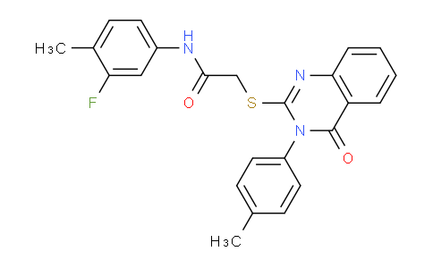 CAS No. 477331-23-0, N-(3-Fluoro-4-methylphenyl)-2-((4-oxo-3-(p-tolyl)-3,4-dihydroquinazolin-2-yl)thio)acetamide