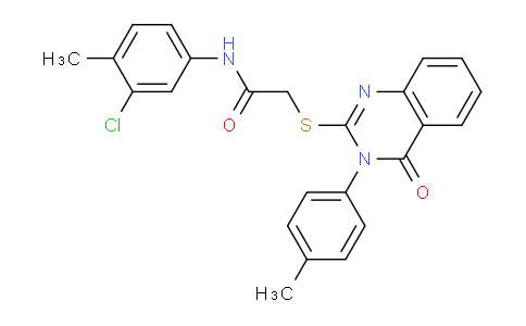 CAS No. 477331-38-7, N-(3-Chloro-4-methylphenyl)-2-((4-oxo-3-(p-tolyl)-3,4-dihydroquinazolin-2-yl)thio)acetamide