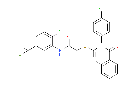 CAS No. 477331-65-0, N-(2-Chloro-5-(trifluoromethyl)phenyl)-2-((3-(4-chlorophenyl)-4-oxo-3,4-dihydroquinazolin-2-yl)thio)acetamide