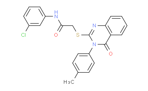 CAS No. 477332-80-2, N-(3-Chlorophenyl)-2-((4-oxo-3-(p-tolyl)-3,4-dihydroquinazolin-2-yl)thio)acetamide