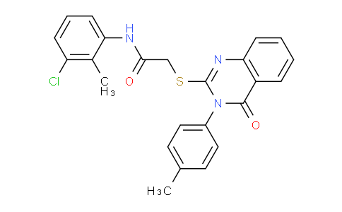 CAS No. 477332-82-4, N-(3-Chloro-2-methylphenyl)-2-((4-oxo-3-(p-tolyl)-3,4-dihydroquinazolin-2-yl)thio)acetamide