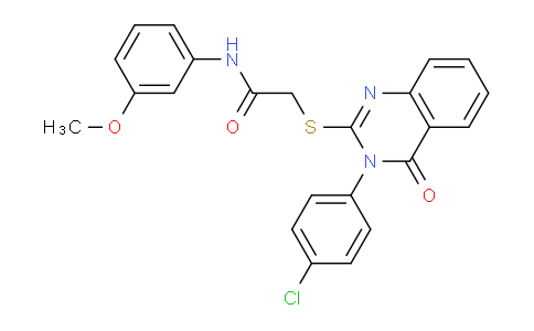 CAS No. 477333-52-1, 2-((3-(4-Chlorophenyl)-4-oxo-3,4-dihydroquinazolin-2-yl)thio)-N-(3-methoxyphenyl)acetamide