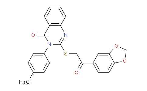CAS No. 499102-37-3, 2-((2-(Benzo[d][1,3]dioxol-5-yl)-2-oxoethyl)thio)-3-(p-tolyl)quinazolin-4(3H)-one