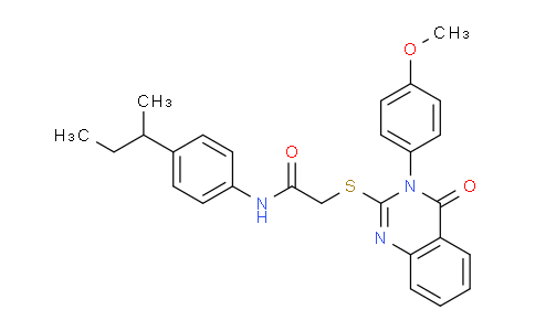 CAS No. 618880-47-0, N-(4-(sec-Butyl)phenyl)-2-((3-(4-methoxyphenyl)-4-oxo-3,4-dihydroquinazolin-2-yl)thio)acetamide