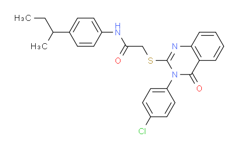 CAS No. 618880-68-5, N-(4-(sec-Butyl)phenyl)-2-((3-(4-chlorophenyl)-4-oxo-3,4-dihydroquinazolin-2-yl)thio)acetamide
