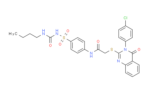 CAS No. 618880-70-9, N-(4-(N-(Butylcarbamoyl)sulfamoyl)phenyl)-2-((3-(4-chlorophenyl)-4-oxo-3,4-dihydroquinazolin-2-yl)thio)acetamide