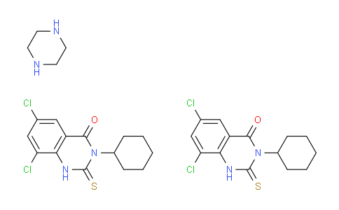 CAS No. 75129-84-9, 6,8-Dichloro-3-cyclohexyl-2-thioxo-2,3-dihydroquinazolin-4(1H)-one compound with piperazine (2:1)