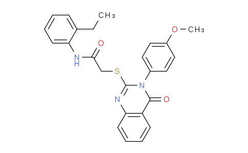 CAS No. 763111-45-1, N-(2-Ethylphenyl)-2-((3-(4-methoxyphenyl)-4-oxo-3,4-dihydroquinazolin-2-yl)thio)acetamide