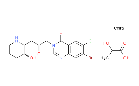 CAS No. 82186-71-8, 7-bromo-6-chloro-3-[3-[(3R)-3-hydroxy-2-piperidyl]-2-oxo-propyl]quinazolin-4-one; 2-hydroxypropanoic acid