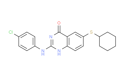 CAS No. 828261-89-8, 2-((4-Chlorophenyl)amino)-6-(cyclohexylthio)quinazolin-4(1H)-one