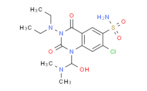 CAS No. 87296-75-1, 7-Chloro-3-(diethylamino)-1-((dimethylamino)(hydroxy)methyl)-2,4-dioxo-1,2,3,4-tetrahydroquinazoline-6-sulfonamide