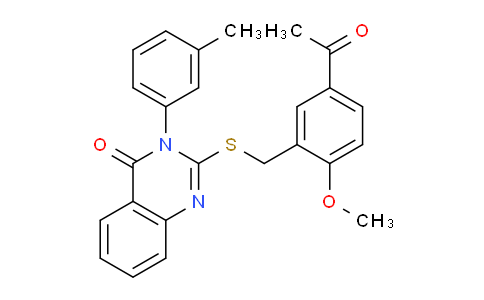CAS No. 920661-95-6, 2-((5-Acetyl-2-methoxybenzyl)thio)-3-(m-tolyl)quinazolin-4(3H)-one