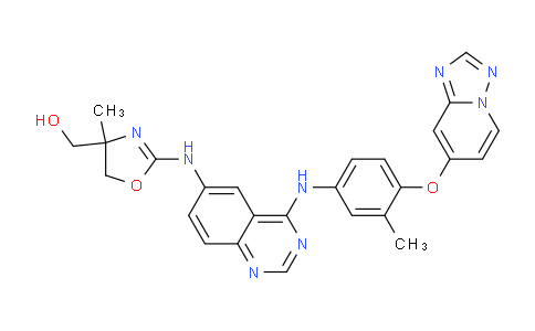 CAS No. 937263-81-5, (2-((4-((4-([1,2,4]Triazolo[1,5-a]pyridin-7-yloxy)-3-methylphenyl)amino)quinazolin-6-yl)amino)-4-methyl-4,5-dihydrooxazol-4-yl)methanol
