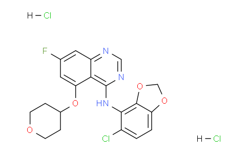 CAS No. 536740-46-2, N-(5-chlorobenzo[d][1,3]dioxol-4-yl)-7-fluoro-5-((tetrahydro-2H-pyran-4-yl)oxy)quinazolin-4-amine dihydrochloride