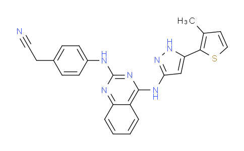 CAS No. 1216665-67-6, 2-(4-((4-((5-(3-Methylthiophen-2-yl)-1H-pyrazol-3-yl)amino)quinazolin-2-yl)amino)phenyl)acetonitrile