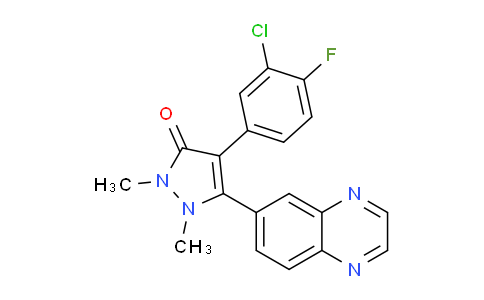 CAS No. 937279-03-3, 4-(3-chloro-4-fluorophenyl)-1,2-dimethyl-5-(quinoxalin-6-yl)-1,2-dihydro-3H-pyrazol-3-one