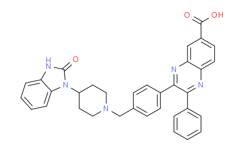 CAS No. 612847-29-7, 3-(4-((4-(2-Oxo-2,3-dihydro-1H-benzo[d]imidazol-1-yl)piperidin-1-yl)methyl)phenyl)-2-phenylquinoxaline-6-carboxylic acid