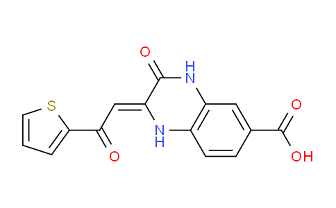 CAS No. 904818-85-5, 3-Oxo-2-(2-oxo-2-(thiophen-2-yl)ethylidene)-1,2,3,4-tetrahydroquinoxaline-6-carboxylic acid