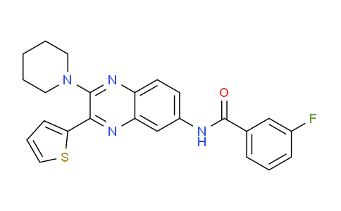 CAS No. 832081-98-8, 3-Fluoro-N-(2-(piperidin-1-yl)-3-(thiophen-2-yl)quinoxalin-6-yl)benzamide