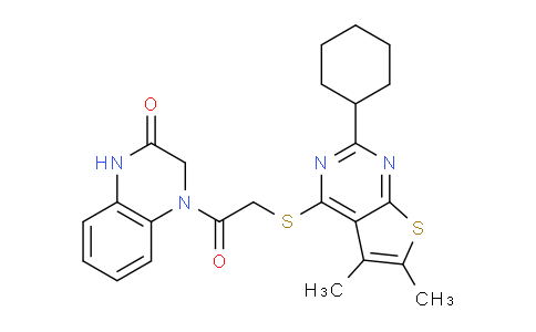 CAS No. 581090-18-8, 4-(2-((2-Cyclohexyl-5,6-dimethylthieno[2,3-d]pyrimidin-4-yl)thio)acetyl)-3,4-dihydroquinoxalin-2(1H)-one