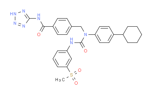 CAS No. 307986-98-7, 4-[1-(4-Cyclohexylphenyl)-3-(3-methanesulfonylphenyl)ureidomethyl]-N-(2H-tetrazol-5-yl)benzamide