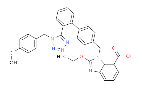 CAS No. 1307853-76-4, 1H-Benzimidazole-7-carboxylic acid, 2-ethoxy-1-[[2'-[1-[(4-methoxyphenyl)methyl]-1H-tetrazol-5-yl][1,1'-biphenyl]-4-yl]methyl]-