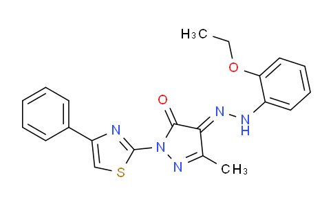CAS No. 331244-89-4, (E)-4-(2-(2-Ethoxyphenyl)hydrazono)-3-methyl-1-(4-phenylthiazol-2-yl)-1H-pyrazol-5(4H)-one