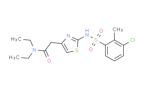 CAS No. 376638-65-2, 2-(2-(3-Chloro-2-methylphenylsulfonamido)thiazol-4-yl)-N,N-diethylacetamide