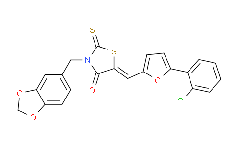 CAS No. 691881-87-5, 3-(benzo[d][1,3]dioxol-5-ylmethyl)-5-((5-(2-chlorophenyl)furan-2-yl)methylene)-2-thioxothiazolidin-4-one