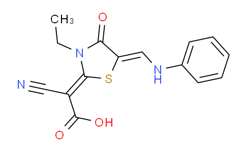 CAS No. 623550-69-6, (Z)-2-cyano-2-((Z)-3-ethyl-4-oxo-5-((phenylamino)methylene)thiazolidin-2-ylidene)acetic acid