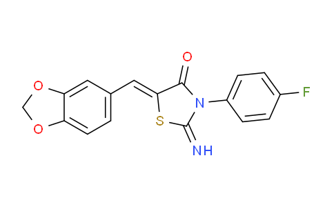 CAS No. 361183-03-1, 5-(Benzo[d][1,3]dioxol-5-ylmethylene)-3-(4-fluorophenyl)-2-iminothiazolidin-4-one
