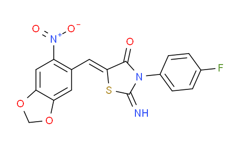 CAS No. 361183-33-7, 3-(4-Fluorophenyl)-2-imino-5-((6-nitrobenzo[d][1,3]dioxol-5-yl)methylene)thiazolidin-4-one