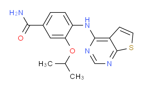 CAS No. 917908-00-0, 3-Isopropoxy-4-(thieno[2,3-d]pyrimidin-4-ylamino)benzamide
