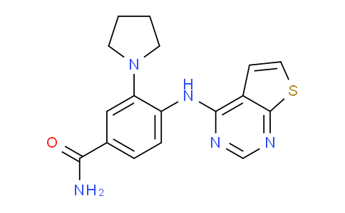 CAS No. 917908-46-4, 3-(Pyrrolidin-1-yl)-4-(thieno[2,3-d]pyrimidin-4-ylamino)benzamide