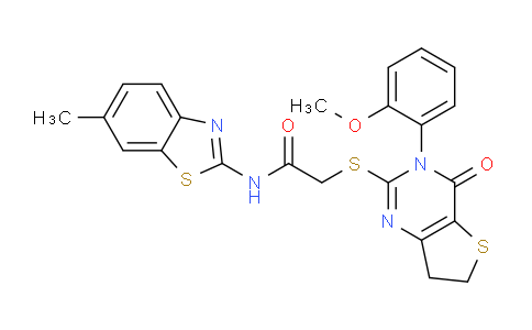 CAS No. 686772-17-8, 2-((3-(2-Methoxyphenyl)-4-oxo-3,4,6,7-tetrahydrothieno[3,2-d]pyrimidin-2-yl)thio)-N-(6-methylbenzo[d]thiazol-2-yl)acetamide