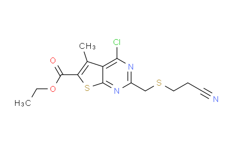 CAS No. 885460-57-1, ethyl 4-chloro-2-{[(2-cyanoethyl)sulfanyl]methyl}-5-methylthieno[2,3-d]pyrimidine-6-carboxylate